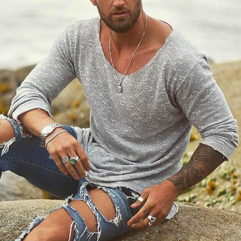 Men's relaxed fit long sleeve top for beach wear - lightweight knit tee for everyday