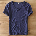 Men's v-neck t-shirt soft cotton blend casual wear - lightweight short sleeve top for everyday comfort
