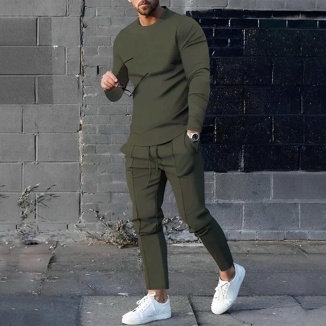 2-piece long sleeve top and trousers set - fashionable men’s loungewear
