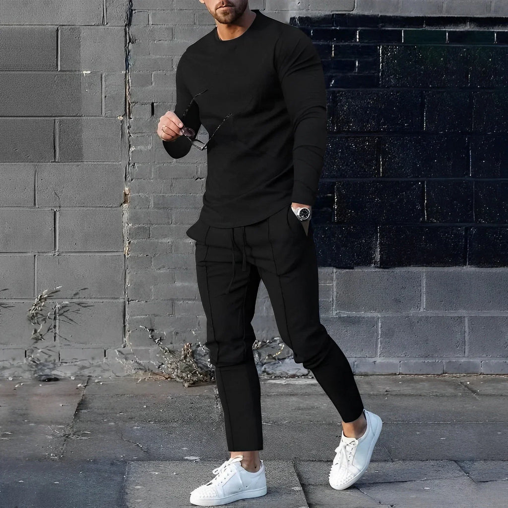 2-piece long sleeve top and trousers set - fashionable men’s loungewear