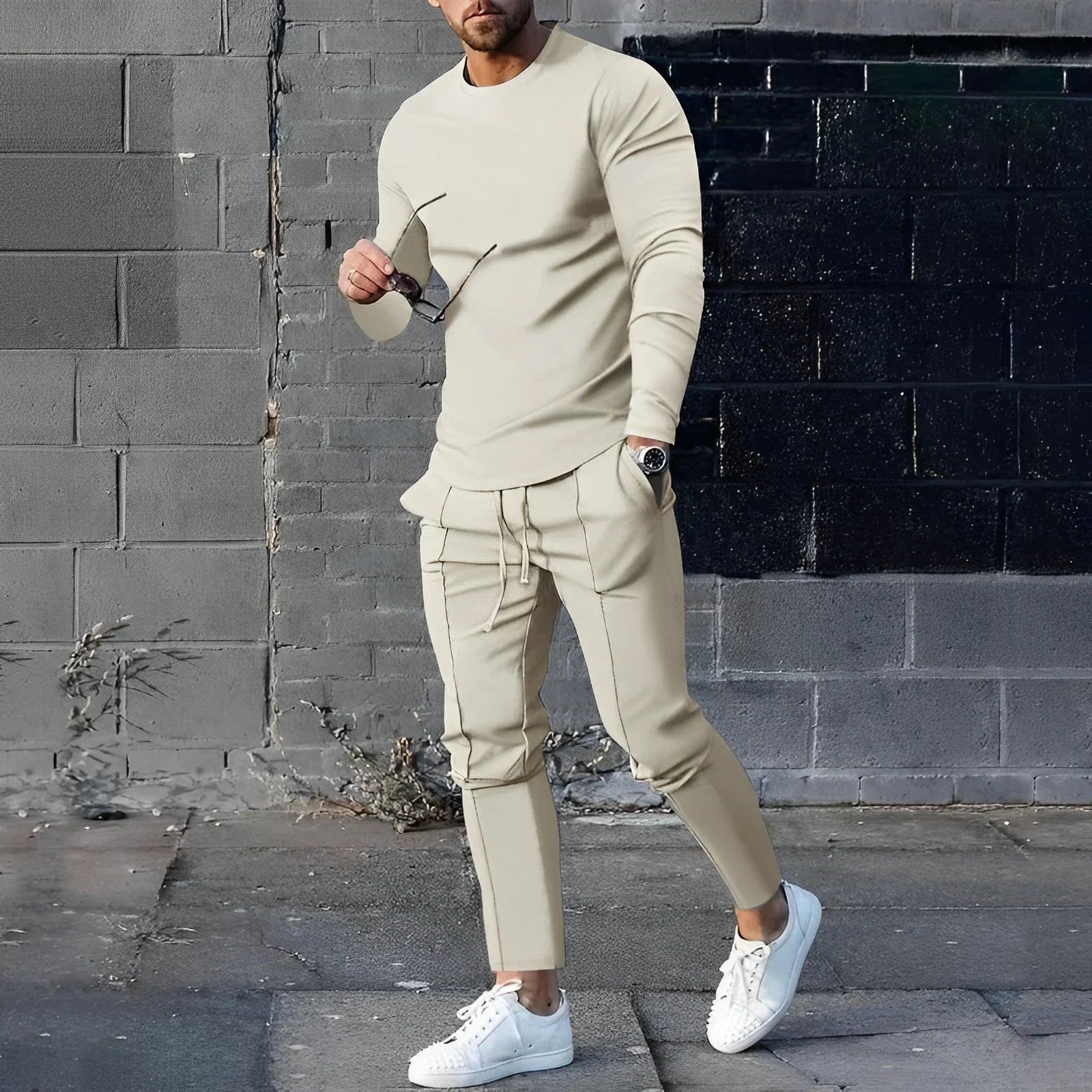 2-piece long sleeve top and trousers set - fashionable men’s loungewear