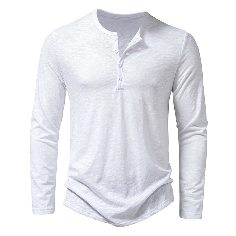 Men's long sleeve henley shirt - casual button-up top