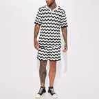 2-piece men's summer knitted set - stylish polo and shorts for casual outings