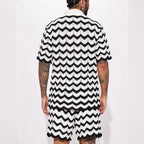 2-piece men's summer knitted set - stylish polo and shorts for casual outings