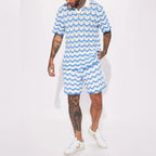 2-piece men's summer knitted set - stylish polo and shorts for casual outings