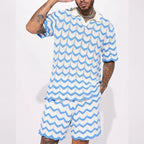 2-piece men's summer knitted set - stylish polo and shorts for casual outings