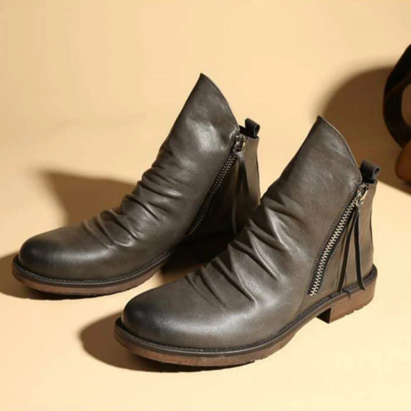 Men's leather ankle boots - stylish zip detail for casual wear and everyday comfort