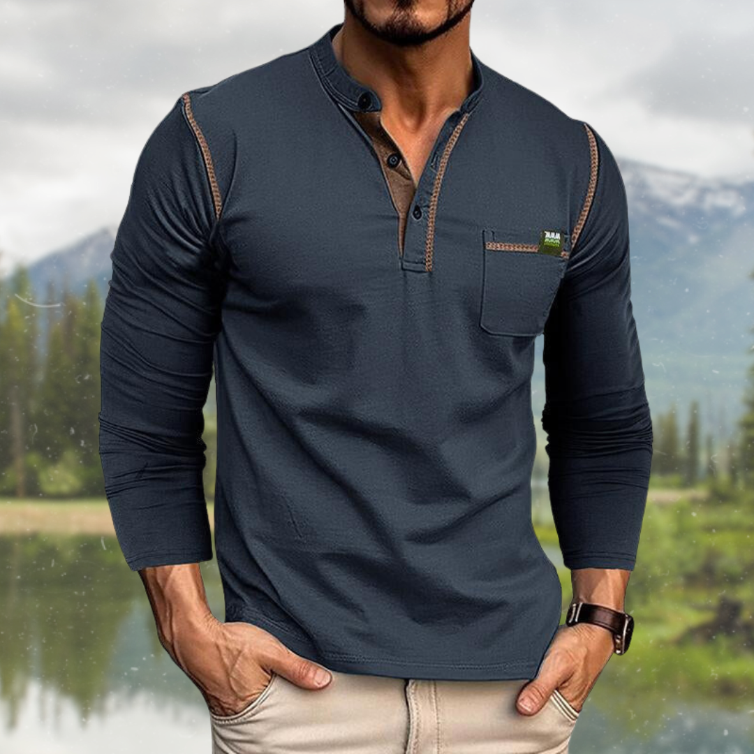 Men's long sleeve polo shirt relaxed fit - lightweight top for outdoor activities