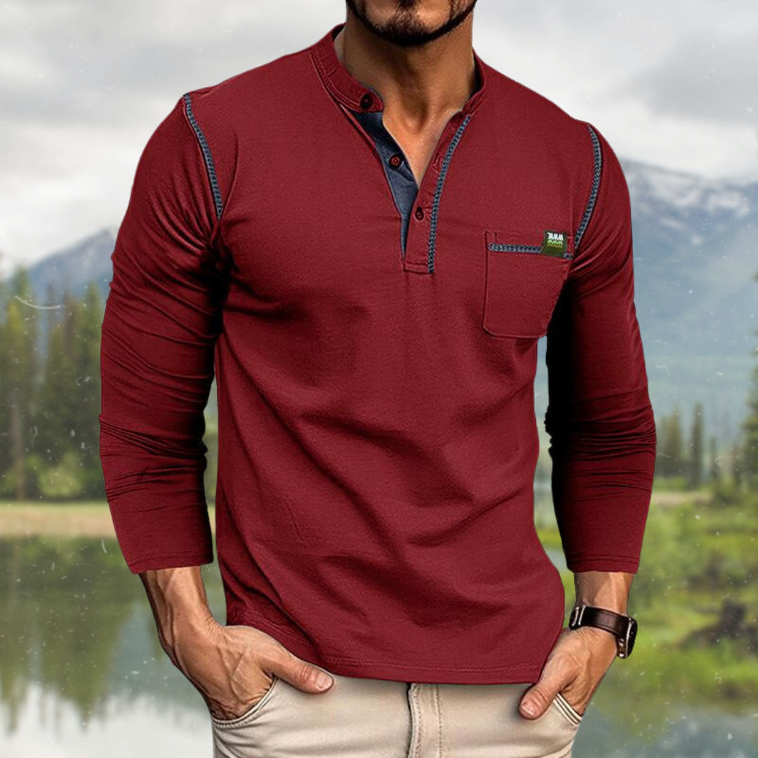 Men's long sleeve polo shirt relaxed fit - lightweight top for outdoor activities