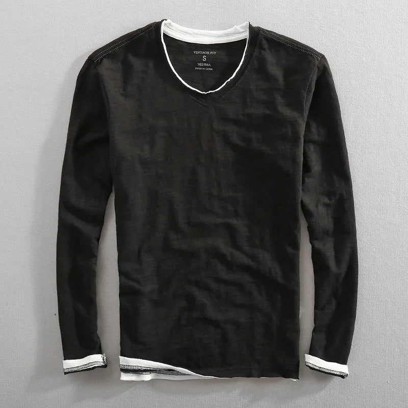 Long-sleeve v-neck t-shirt - durable men’s casual top