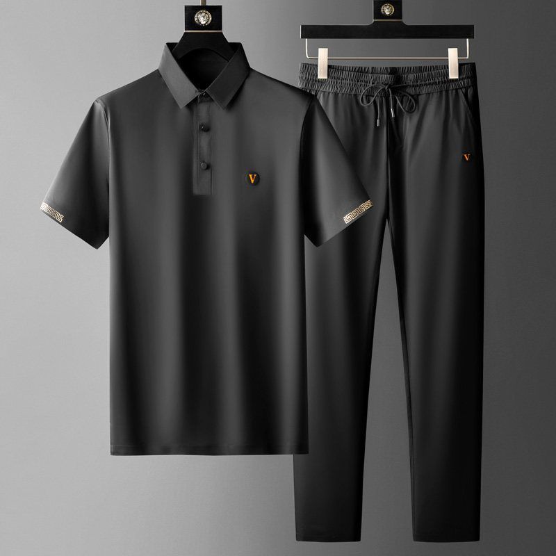 2-piece men's polo shirt and trousers set - modern attire for casual wear