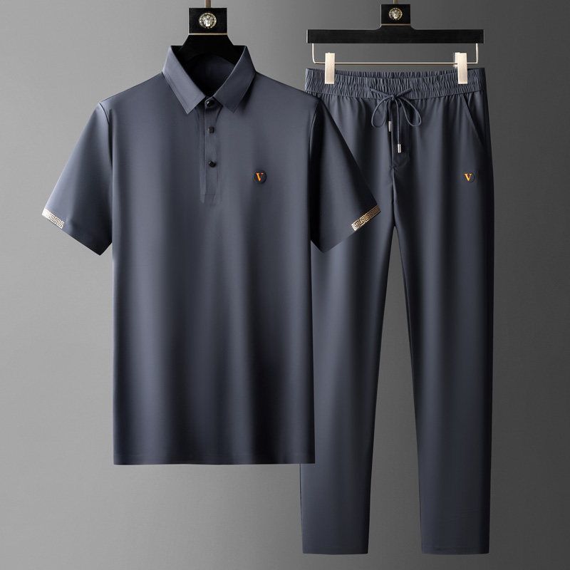 2-piece men's polo shirt and trousers set - modern attire for casual wear