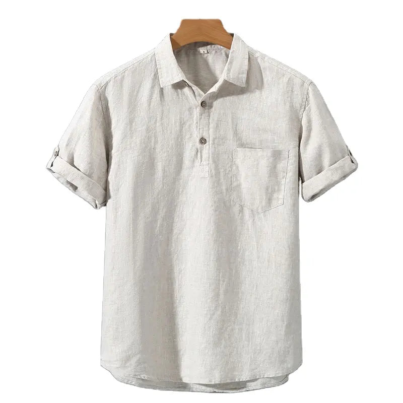 Short-sleeve linen polo shirt - men’s casual summer shirt