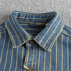 Men's denim utility shirt durable long sleeve - classic striped design for casual wear