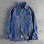 Men's denim utility shirt durable long sleeve - classic striped design for casual wear