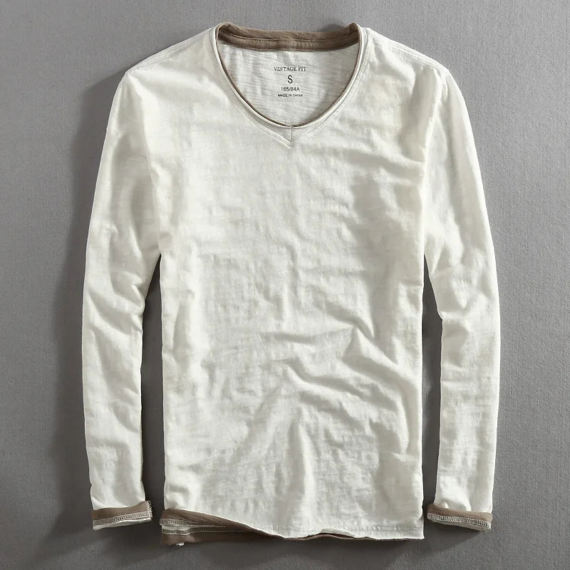 Long-sleeve v-neck t-shirt - durable men’s casual top