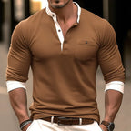 Men's long sleeve polo shirt - trendy henley top for casual & office wear