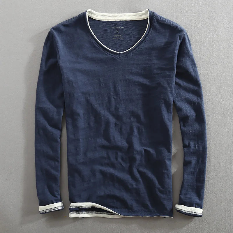 Long-sleeve v-neck t-shirt - durable men’s casual top