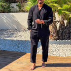 2-piece men's casual shirt and trouser set - lightweight long sleeve outfit for everyday wear