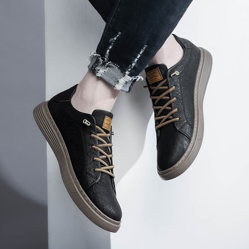 Men's low sneakers genuine italian leather smart-casual footwear - versatile for office and leisure use