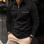 Men's long-sleeved polo shirt - contemporary top with zip collar
