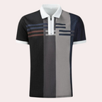 Men's zip polo shirt modern black casual attire - breathable short sleeves for everyday wear