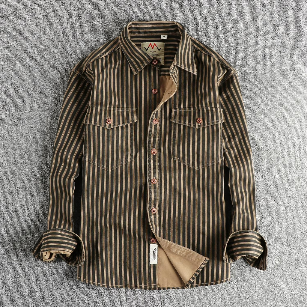 Men's casual shirt durable long sleeve striped design - versatile office and weekend wear