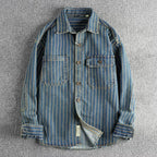 Men's denim utility shirt durable long sleeve - classic striped design for casual wear