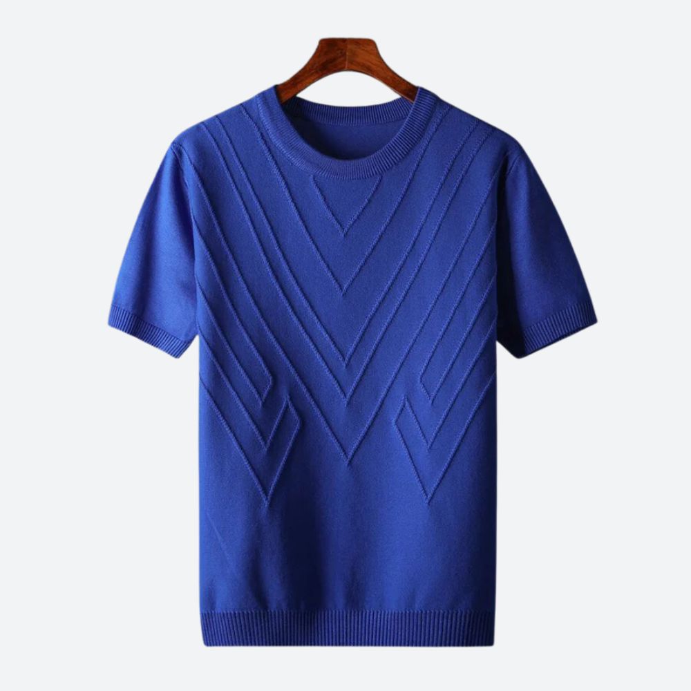 Men's short sleeve knit top contemporary casual wear - lightweight pullover with unique pattern for relaxed days