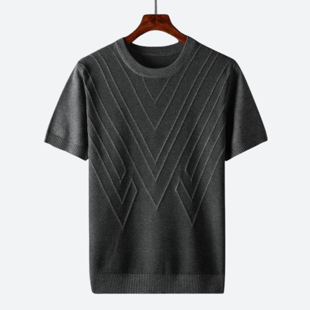 Men's short sleeve knit top contemporary casual wear - lightweight pullover with unique pattern for relaxed days