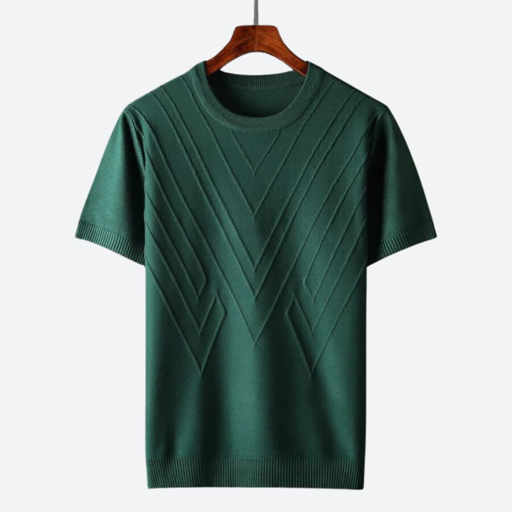 Men's short sleeve knit top contemporary casual wear - lightweight pullover with unique pattern for relaxed days