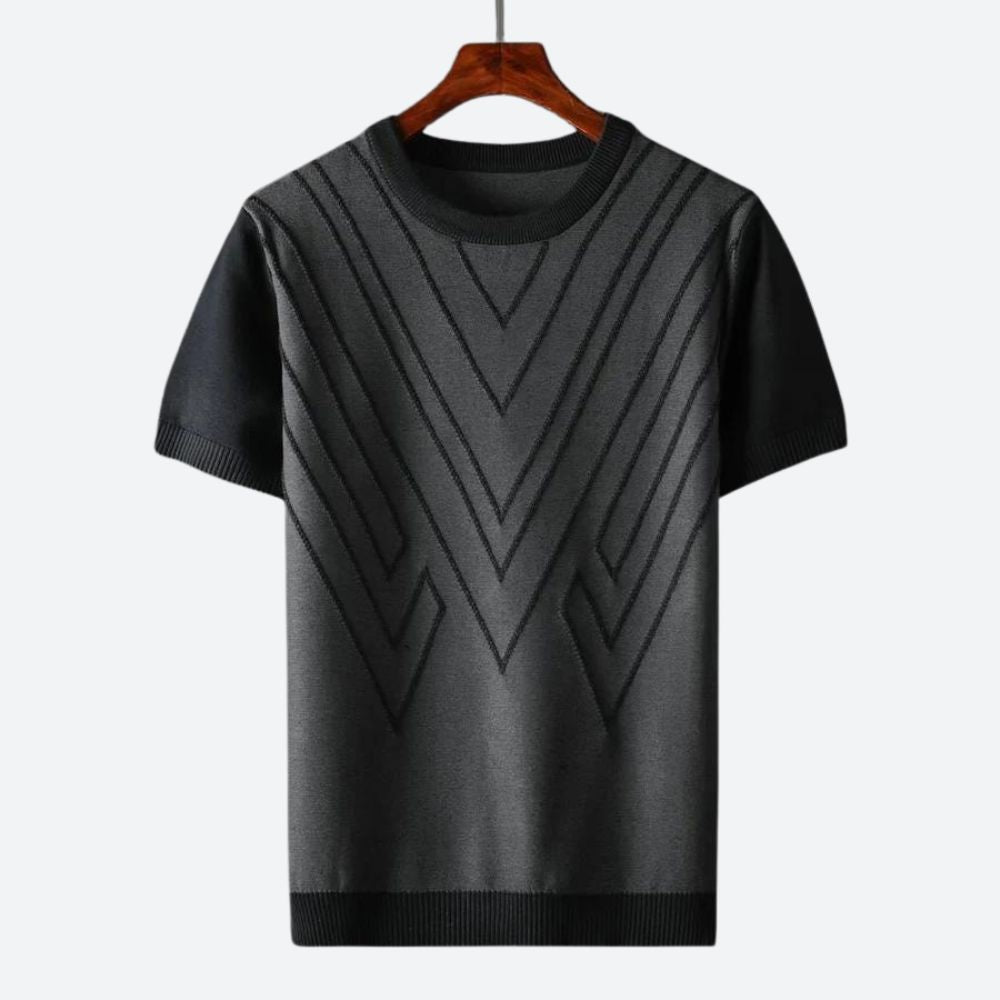 Men's short sleeve knit top contemporary casual wear - lightweight pullover with unique pattern for relaxed days