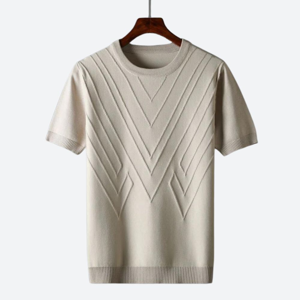 Men's short sleeve knit top contemporary casual wear - lightweight pullover with unique pattern for relaxed days