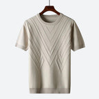 Men's short sleeve knit top contemporary casual wear - lightweight pullover with unique pattern for relaxed days