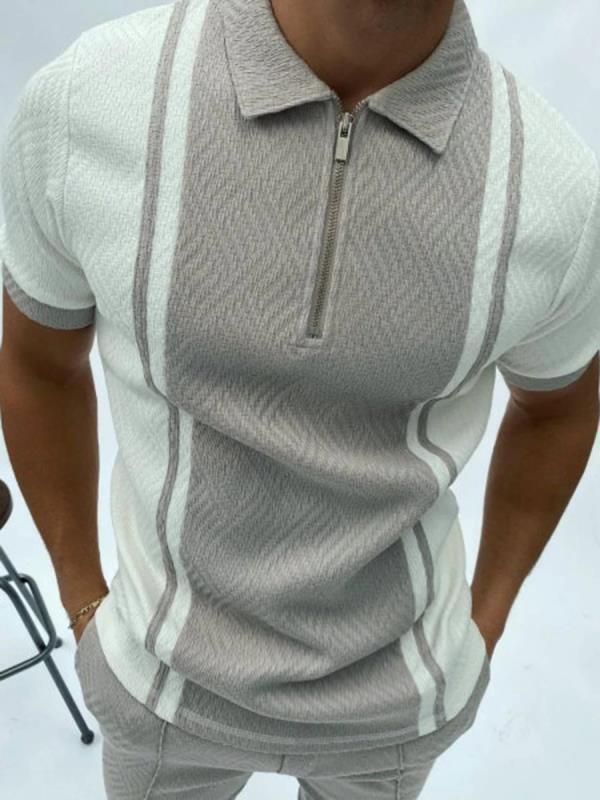 Men's polo shirt deluxe slim fit half-zip casual attire - contemporary short sleeve top for everyday wear