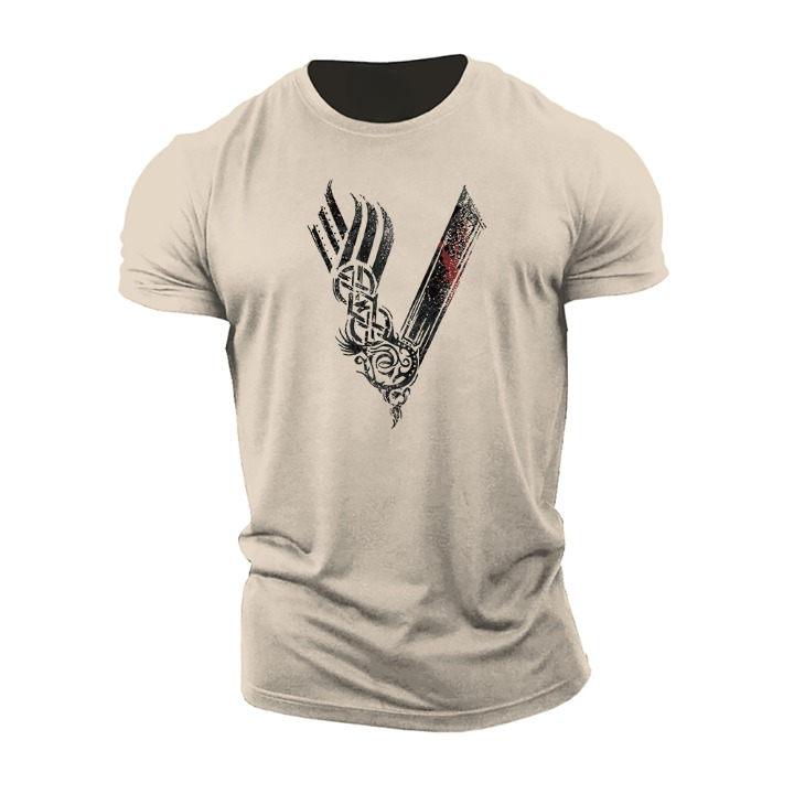 Men's graphic t-shirt unique viking print casual wear - soft fabric, eye-catching design