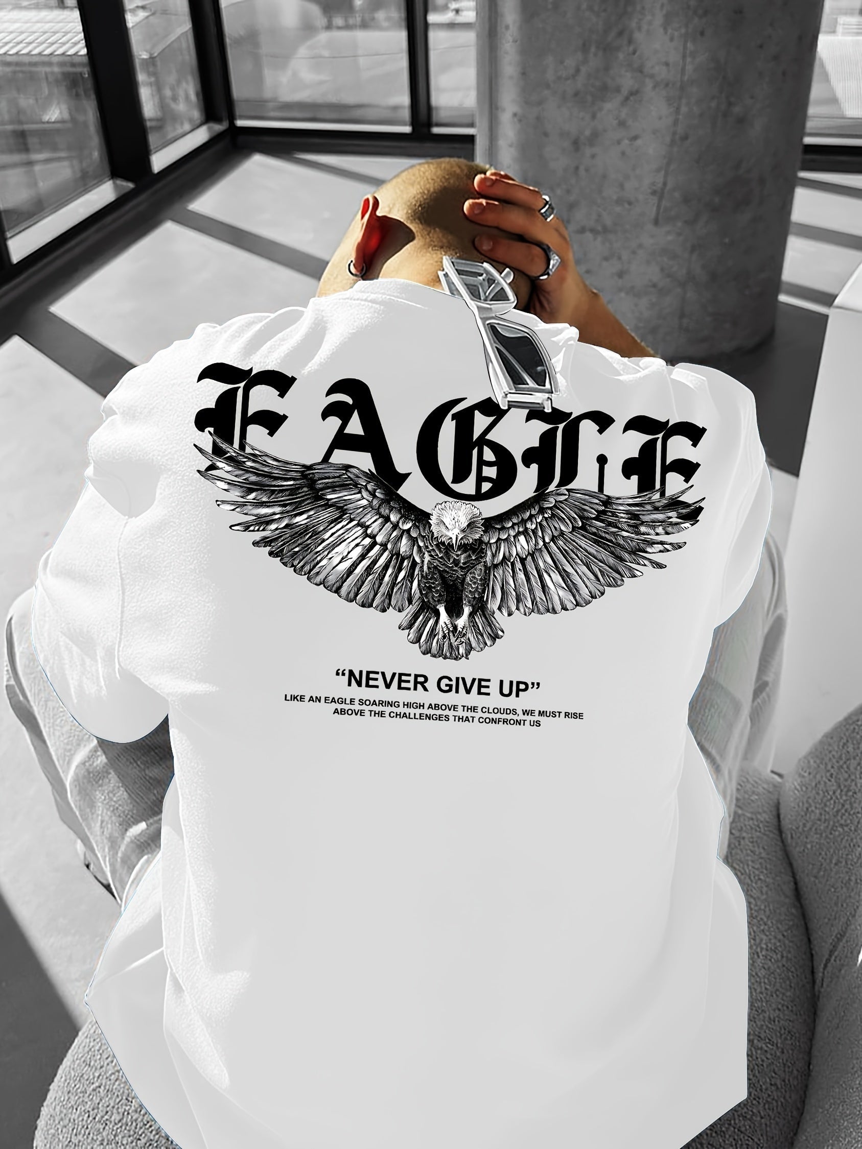 Men's oversized t-shirt casual wear - inspirational 'never give up' tee, soft fabric