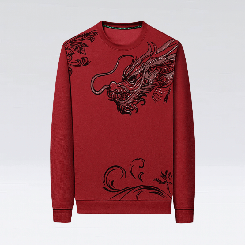 Men’s Dragon Print Long Sleeve Top - Trendy Graphic Tee