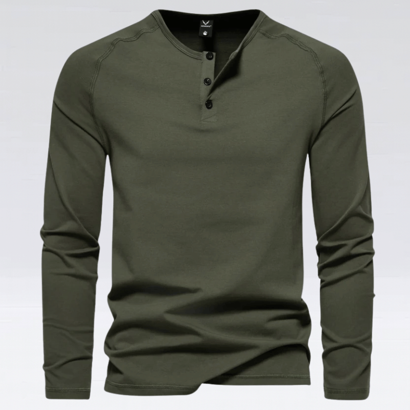 Men’s Henley Top - Versatile Long Sleeve Cotton Blend