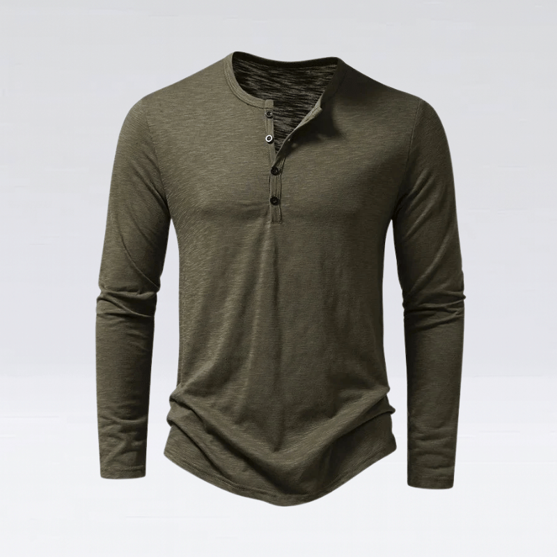 Men’s Long Sleeve Henley Top - Casual Button-Up Style