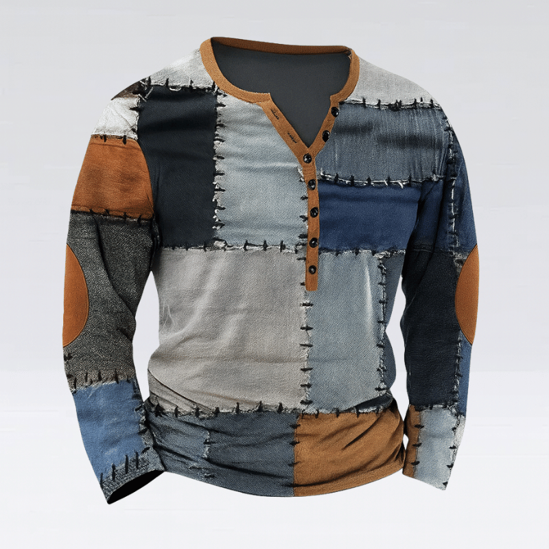 Men’s Long Sleeve Patchwork Top - Unique Casual Attire