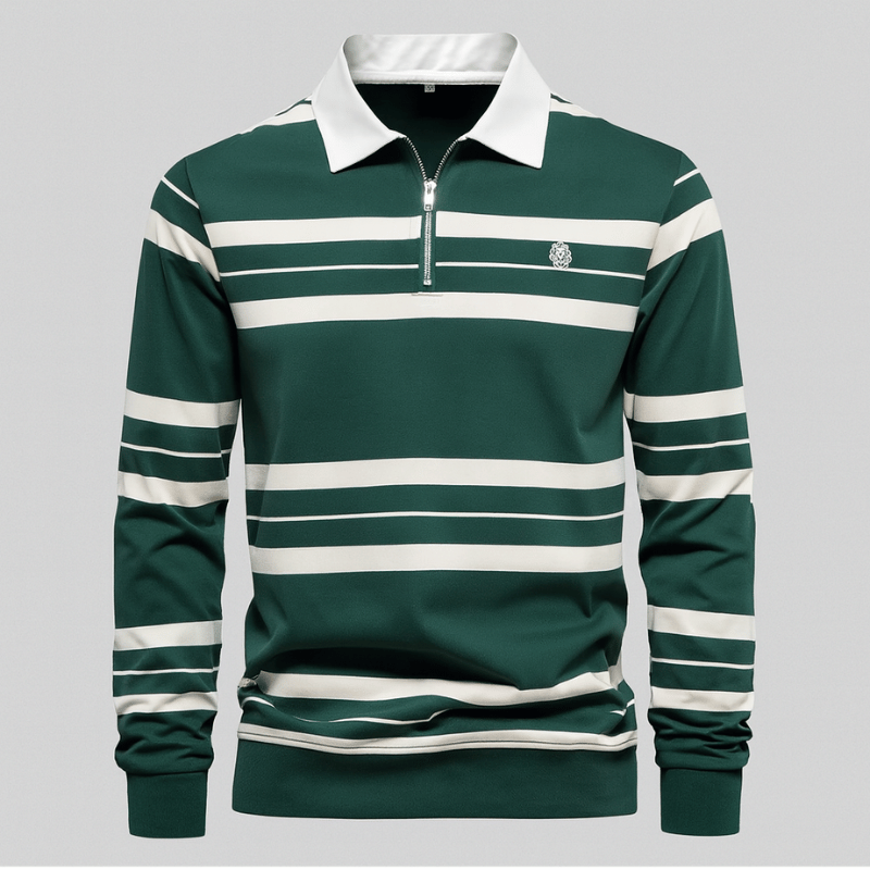 Men’s Long Sleeve Polo Shirt – Striped Zip Neck Top