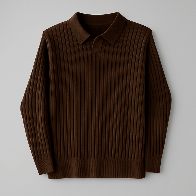 Men’s Ribbed Polo Top - Smart Casual Knitted Style