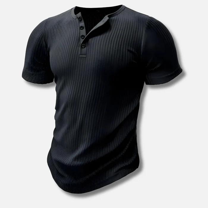 Muscle fit henley t-shirt - ribbed short-sleeve top for men