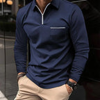 Men's long sleeve polo shirt zip neck casual attire - soft fabric for everyday wear