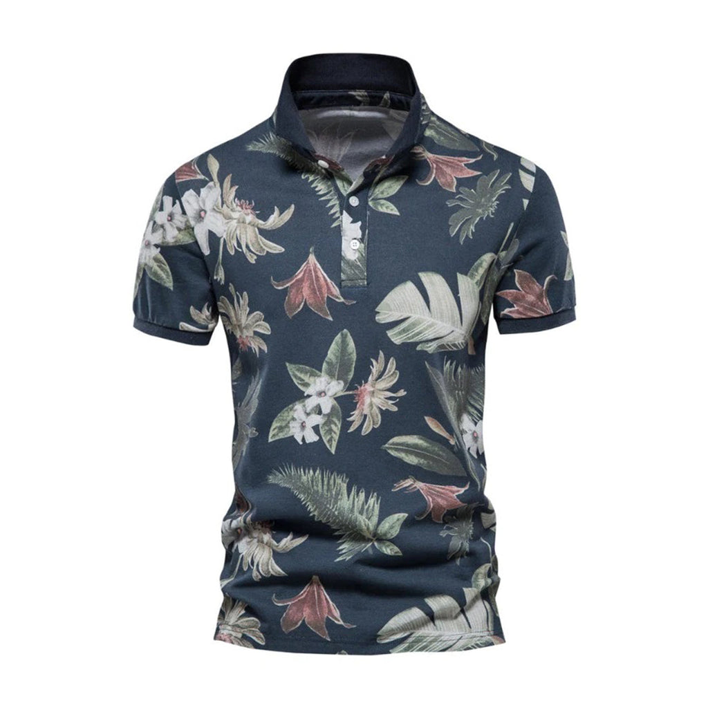 Men's floral polo shirt - casual summer attire with vibrant print, lightweight fabric