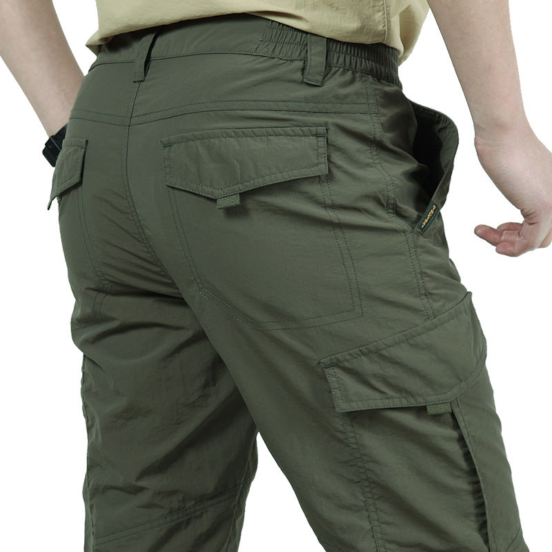 Men's cargo pants multi-pocket outdoor attire - lightweight trousers for hiking and travel