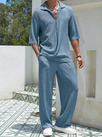 2-piece men's relaxed fit shirt and trousers set - lightweight and stylish casual summer outfit