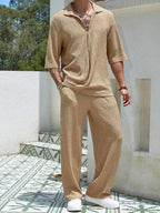 2-piece men's relaxed fit shirt and trousers set - lightweight and stylish casual summer outfit