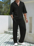 2-piece men's relaxed fit shirt and trousers set - lightweight and stylish casual summer outfit